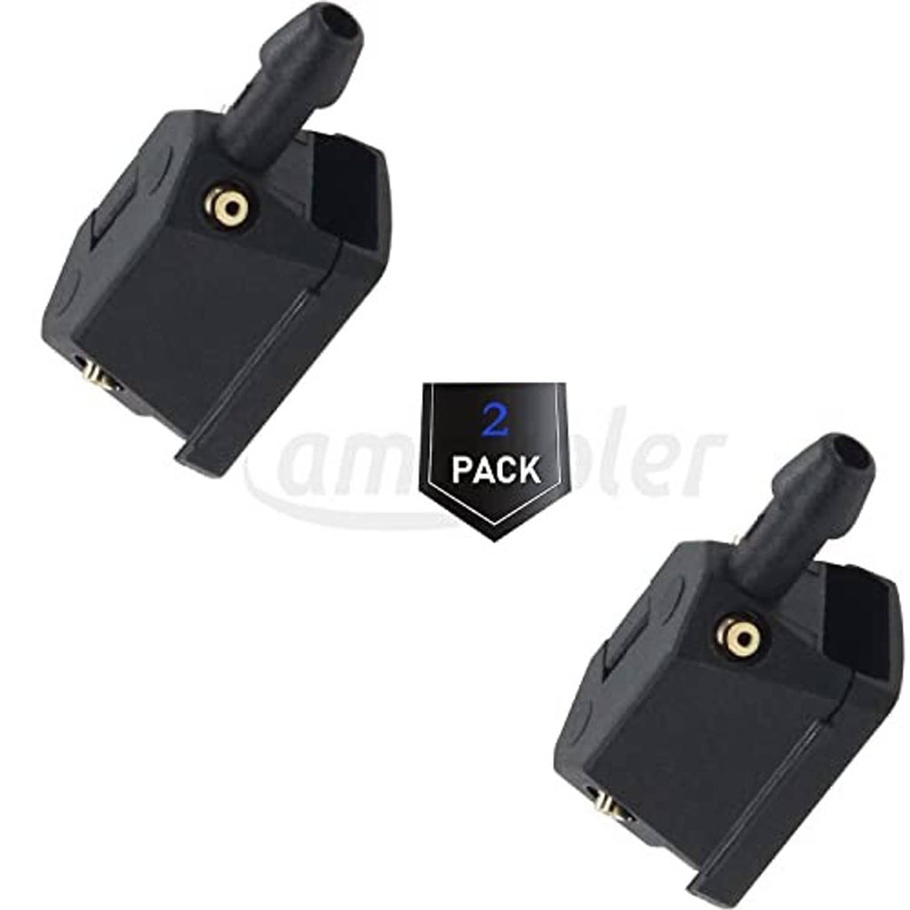 Universal washer nozzle arms, 2-pack, black housings with 9mm ports and jet tubes.