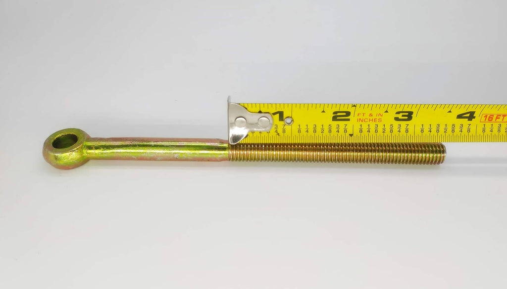 Deck lift link with ring end and threaded shaft; measured with ruler