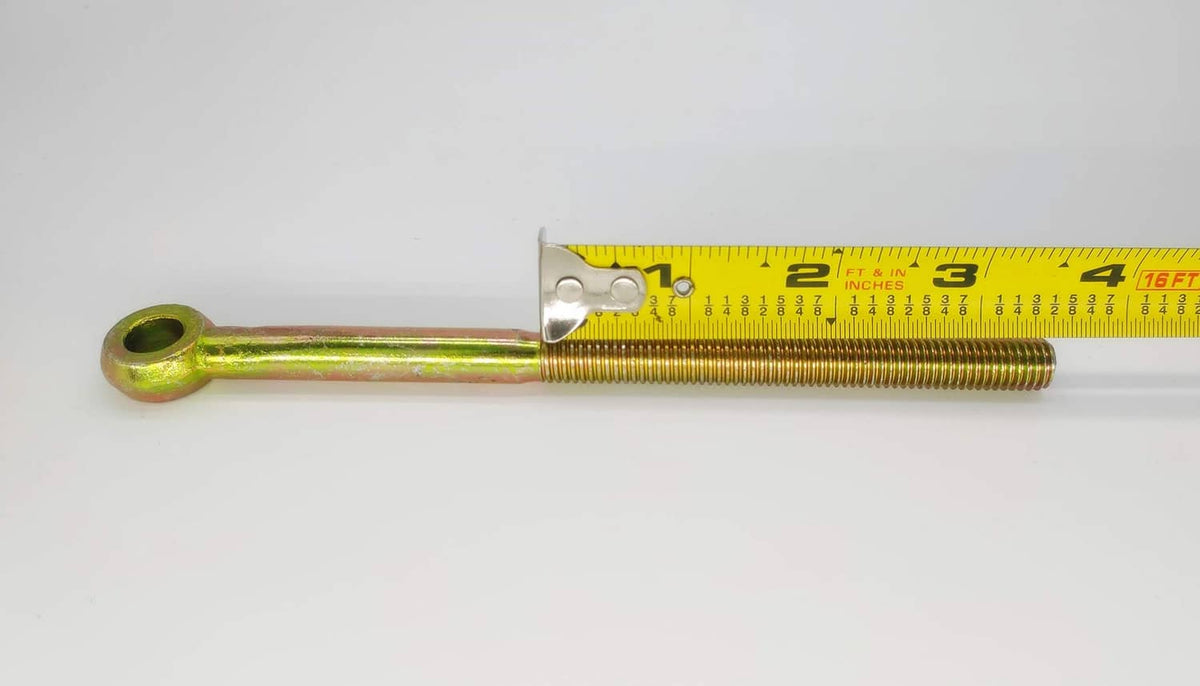 Deck lift link with ring end and threaded shaft; measured with ruler