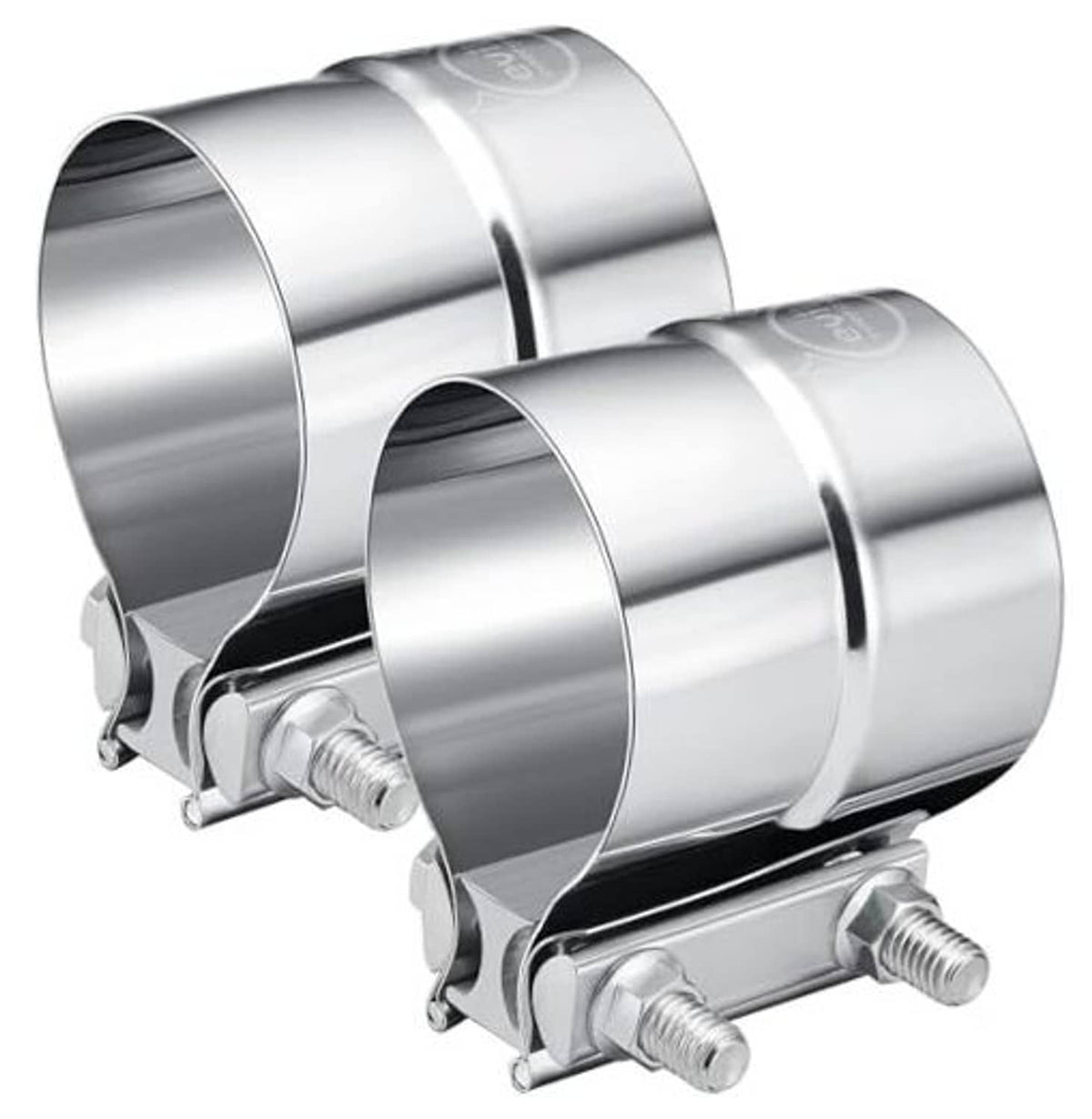 Stainless steel exhaust band clamp with two bolts and lap-joint band