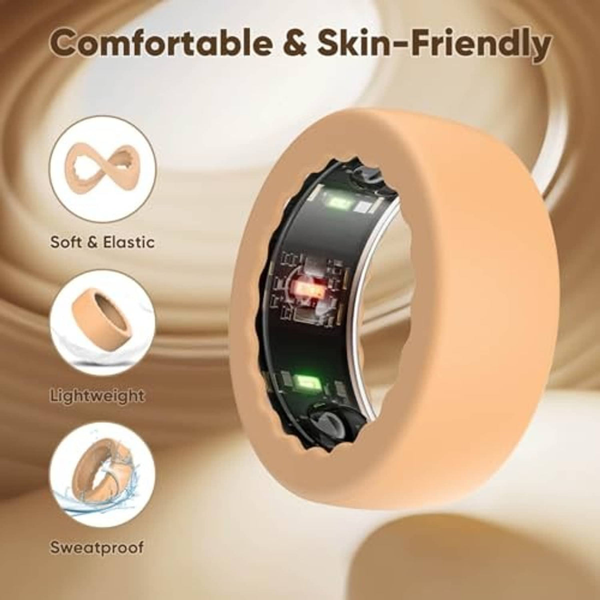 Comfort-fit silicone ring cover with snug lightweight protection for a smart ring