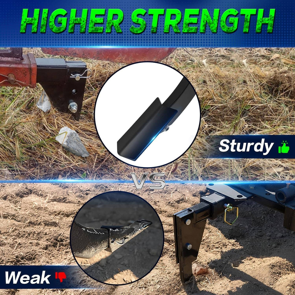 Hitch-mounted trencher ripper attachment with two-spike ripper bar, black steel frame