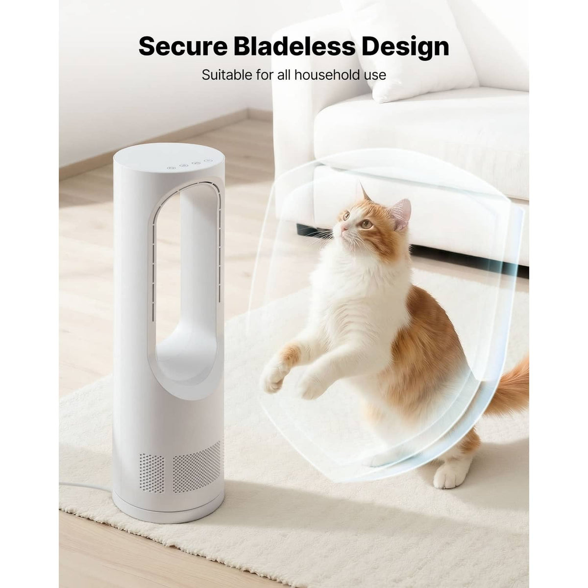 White bladeless desk fan with blade-free oval airflow opening