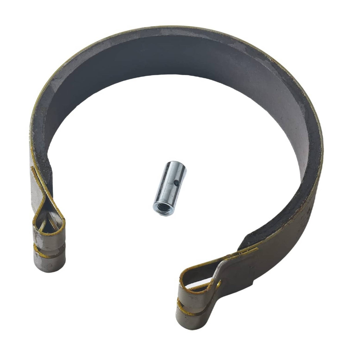 Mini bike brake band: dark rubber loop with center mounting pin and clip