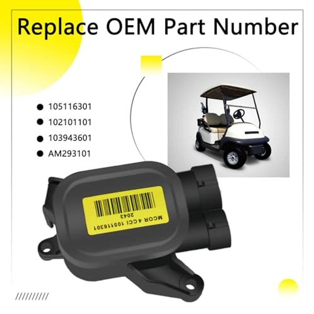 Dark gray throttle potentiometer with yellow barcode sticker and two side mounting posts