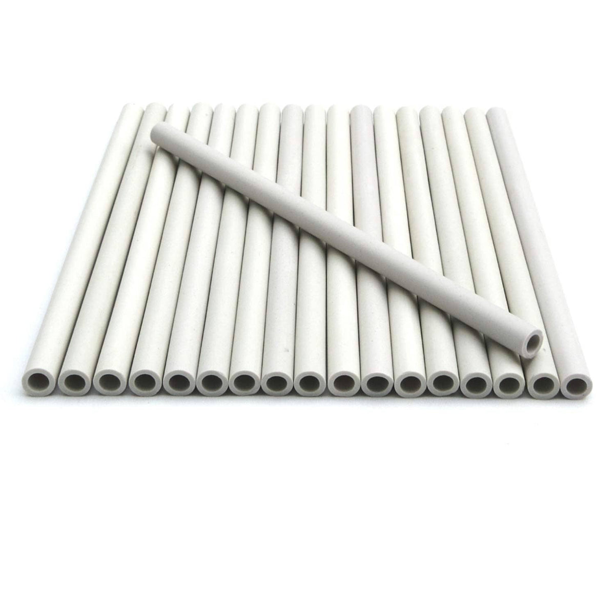 Ceramic grill radiant rods with long support bar, light gray/white