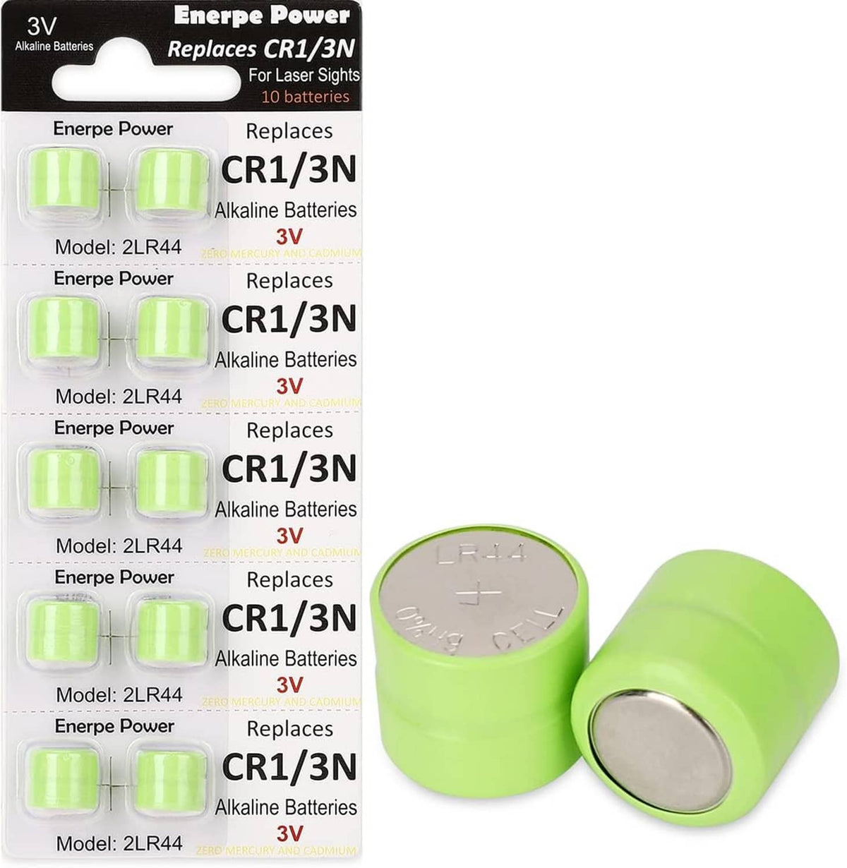 Green 3V alkaline coin battery blister pack, CR1/3N replacement set