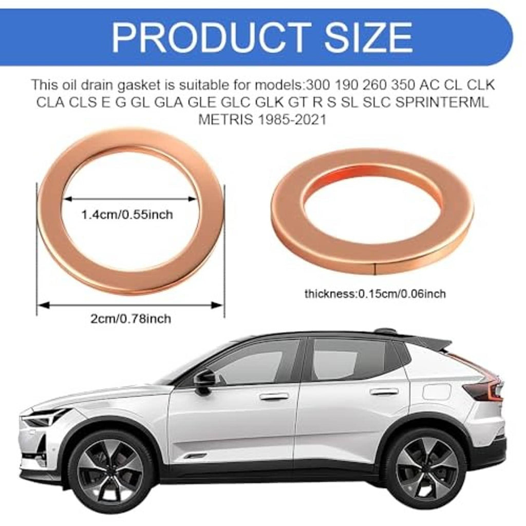 Copper oil drain plug gasket, single round crush washer with center hole