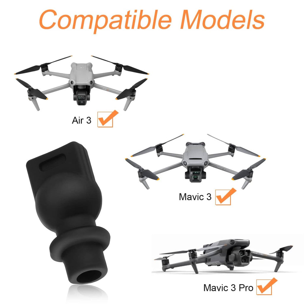 Four black gimbal shock absorber balls with loop base, shown with drone gimbal