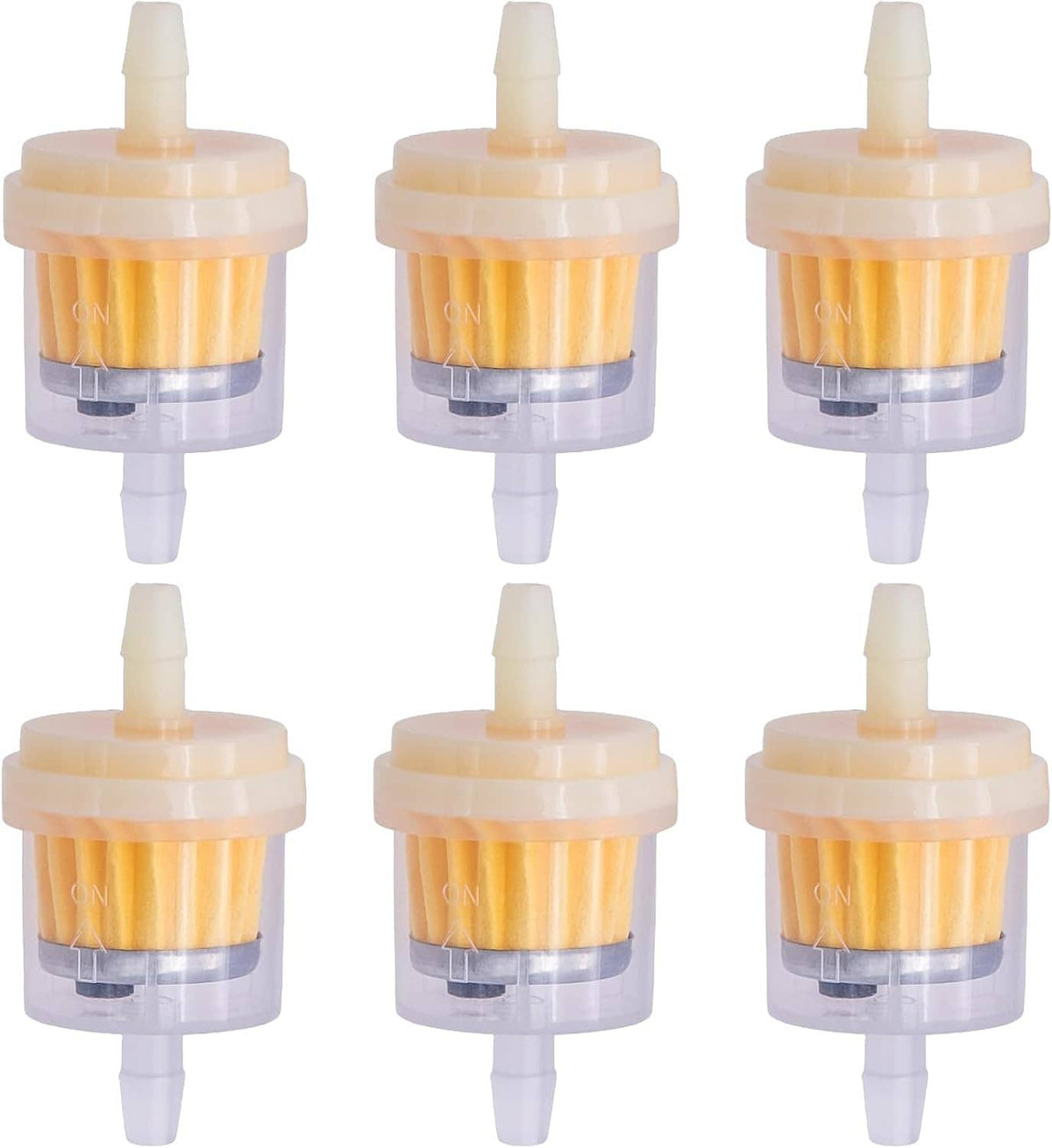 6-piece inline gas fuel filter set with clear body and orange filter media