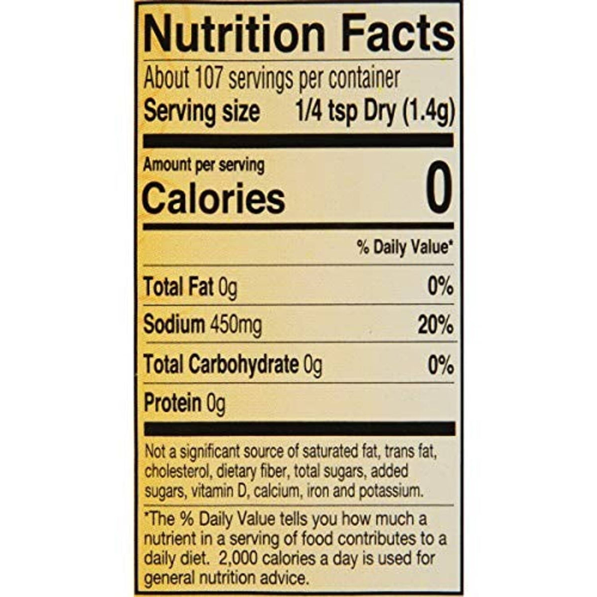 Nutrition Facts panel for pickle mix, showing 0 calories per serving
