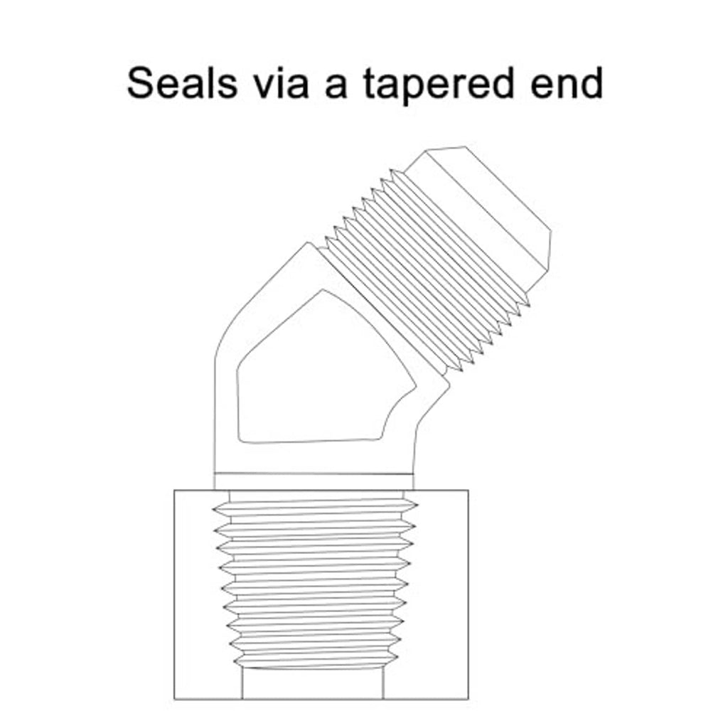 Tapered-end sealing diagram for 10AN to 1/2 NPT adapter fitting