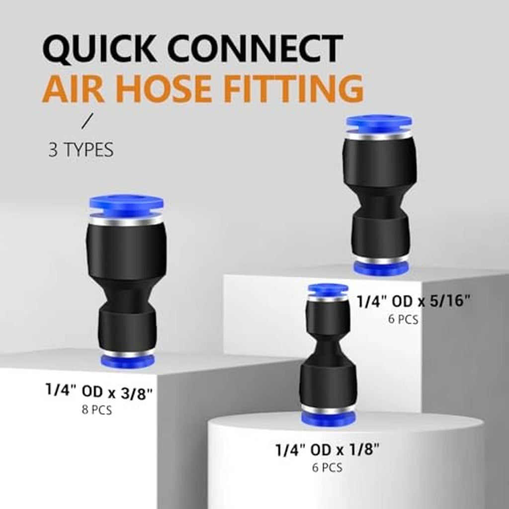 Quick connect reducer fitting on pedestal, black body with blue connection ends