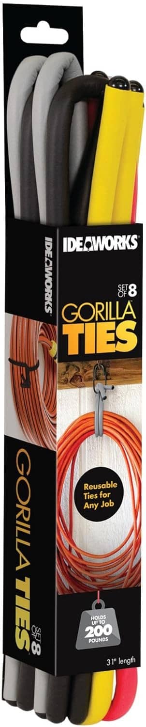 Set of 8 reusable tie straps, 31-inch, in black, gray and yellow