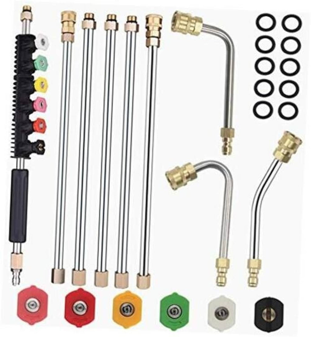 Pressure washer extension wand set with brass quick-connect fittings and colored nozzles