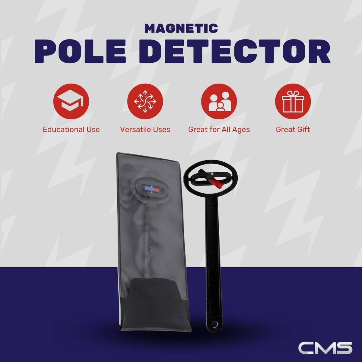 Magnetic pole detector kit with black handle and circular pole detector ring