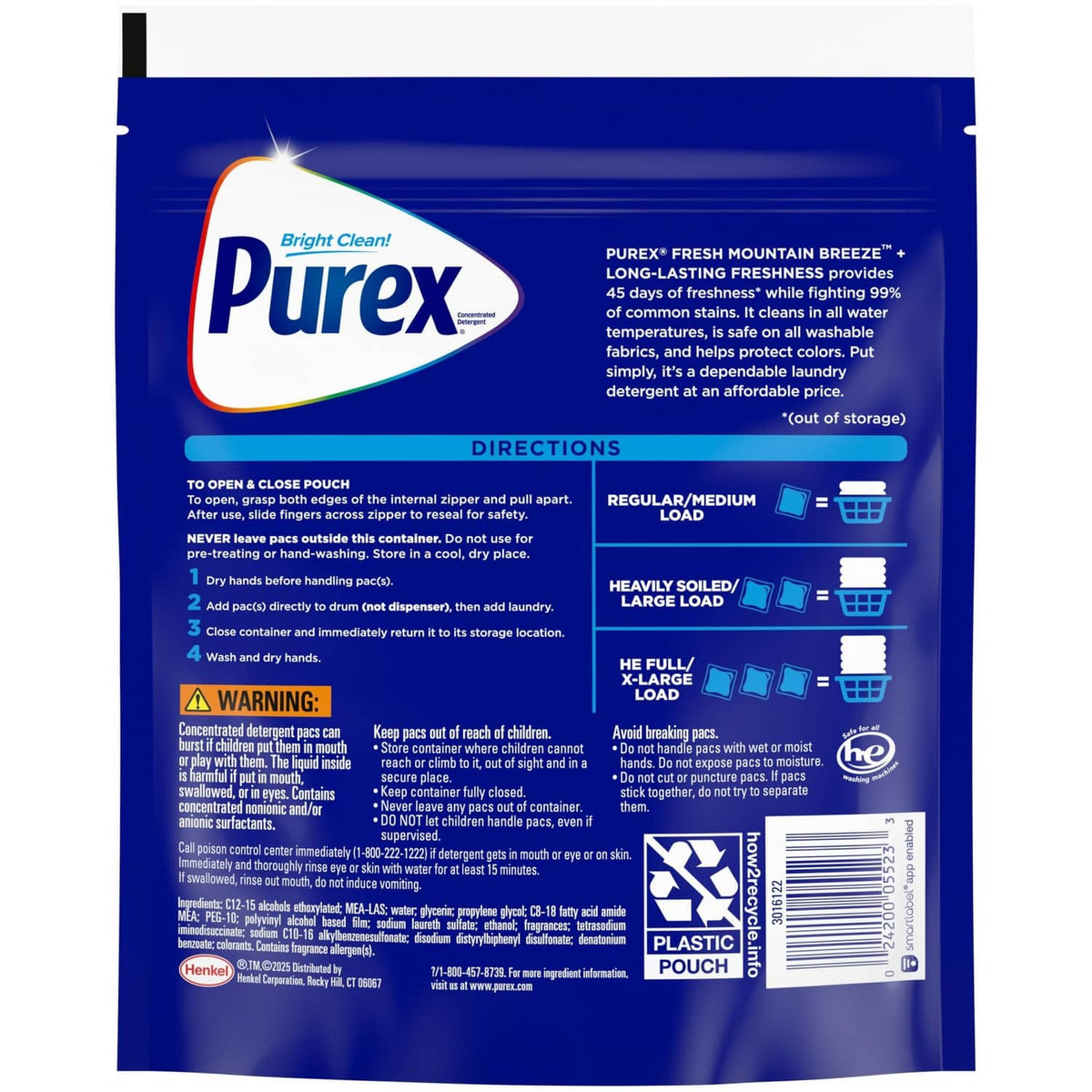 Purex detergent pouch, Fresh Mountain Breeze scent, 66-count pack