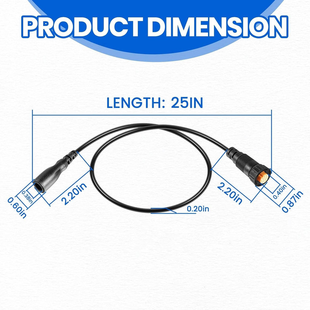 Sounder adapter cable length diagram with black 4-pin and 12-pin connectors