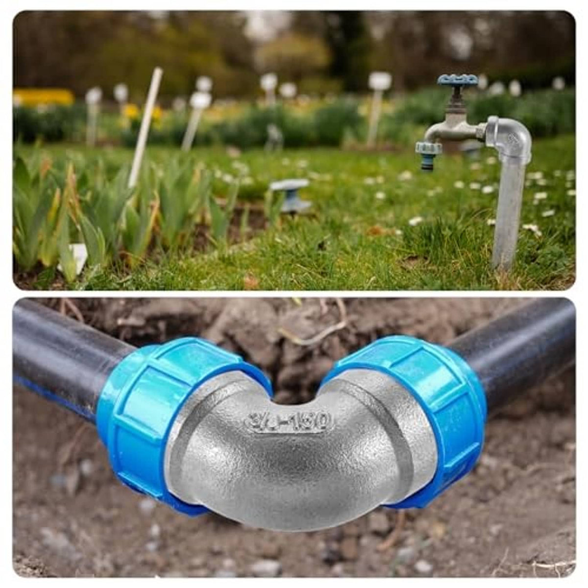 Stainless steel 90° elbow pipe fitting with female PT threads and curved outlet