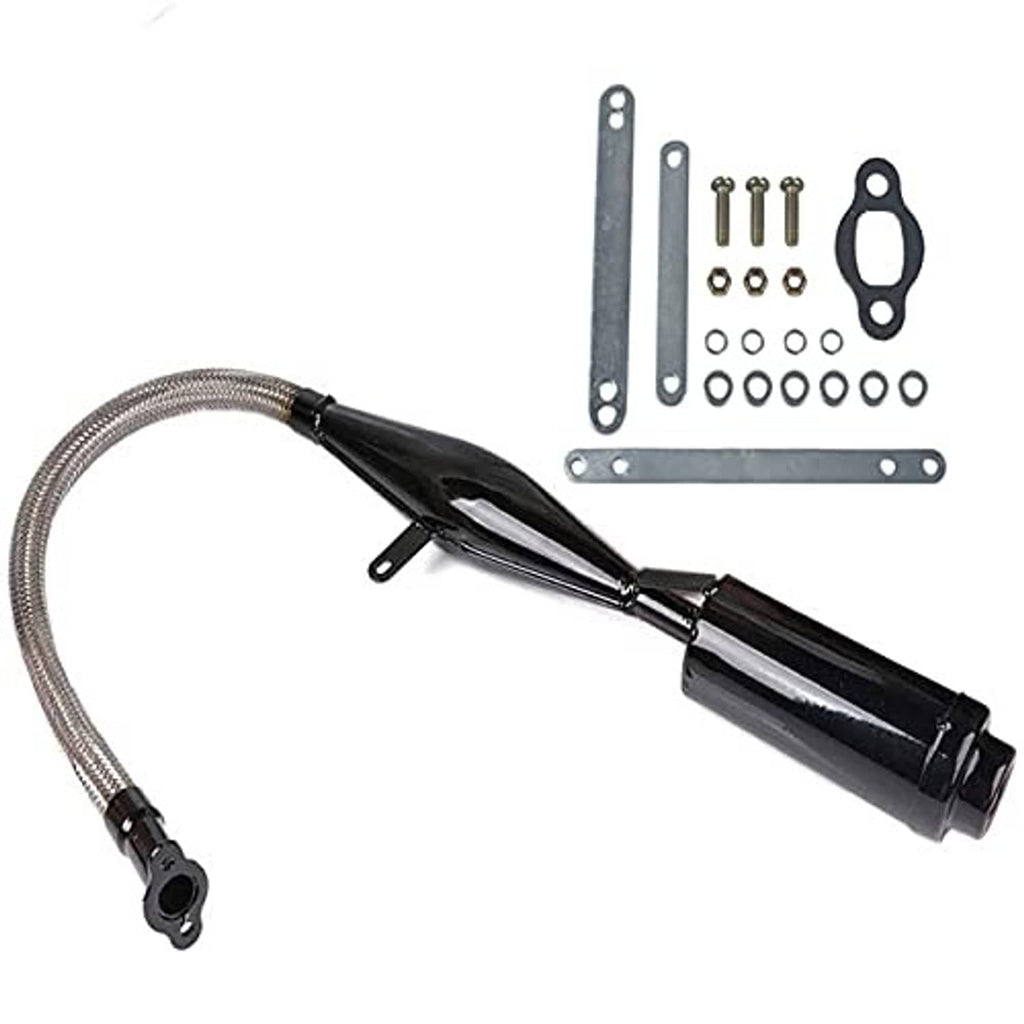 2-stroke exhaust muffler silencer kit with flex header pipe and bracket hardware