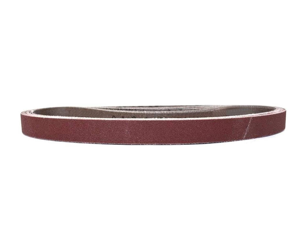 Single reddish-brown sanding belt loop on edge view