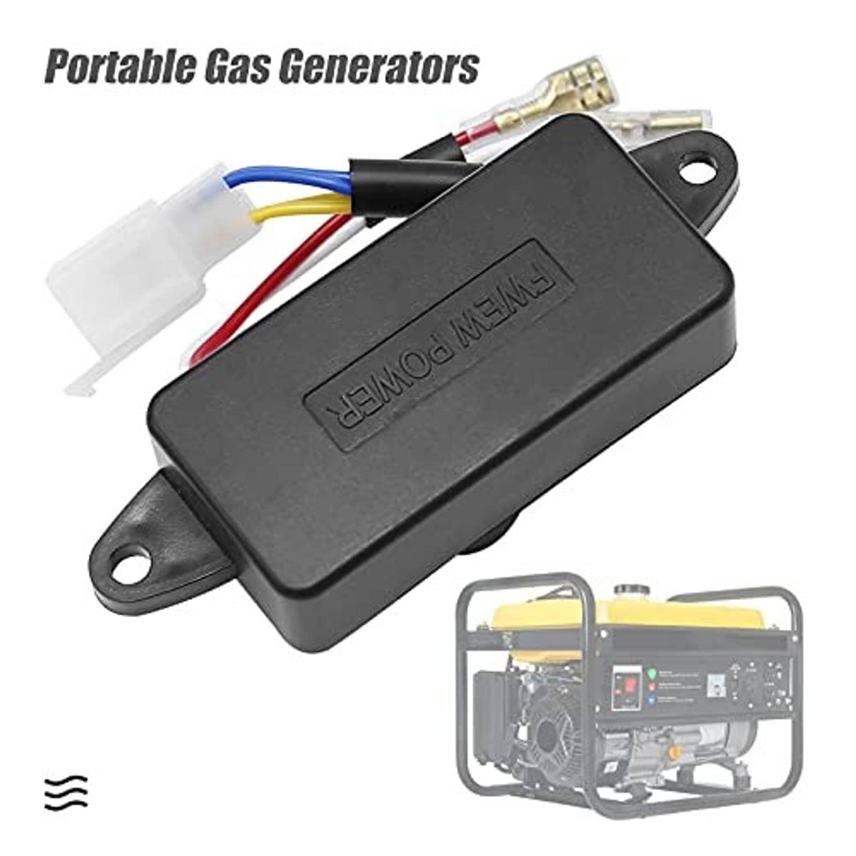 Black voltage regulator module cover with wiring harness and mounting holes