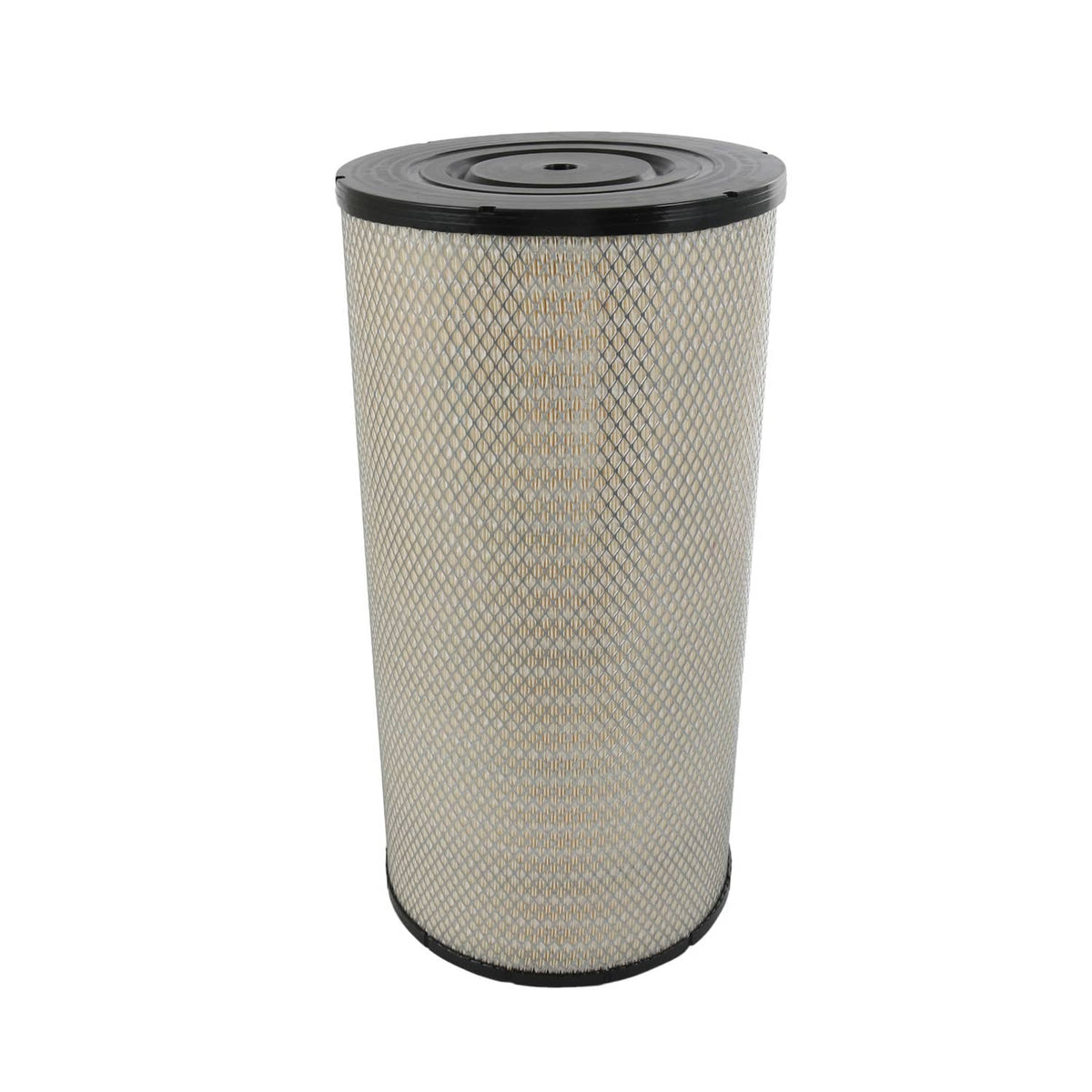 Engine air filter cartridge, upright cylinder with black base and top seal