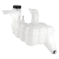 White engine coolant reservoir tank with black cap and sensor fittings