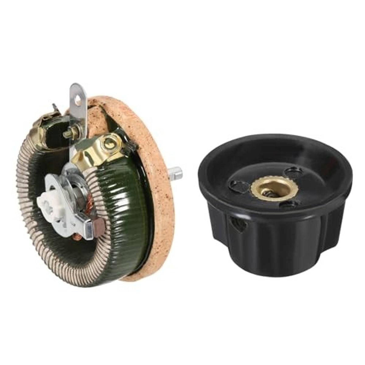 Ceramic adjustable resistor module with mounting bracket, metal shaft, and black base