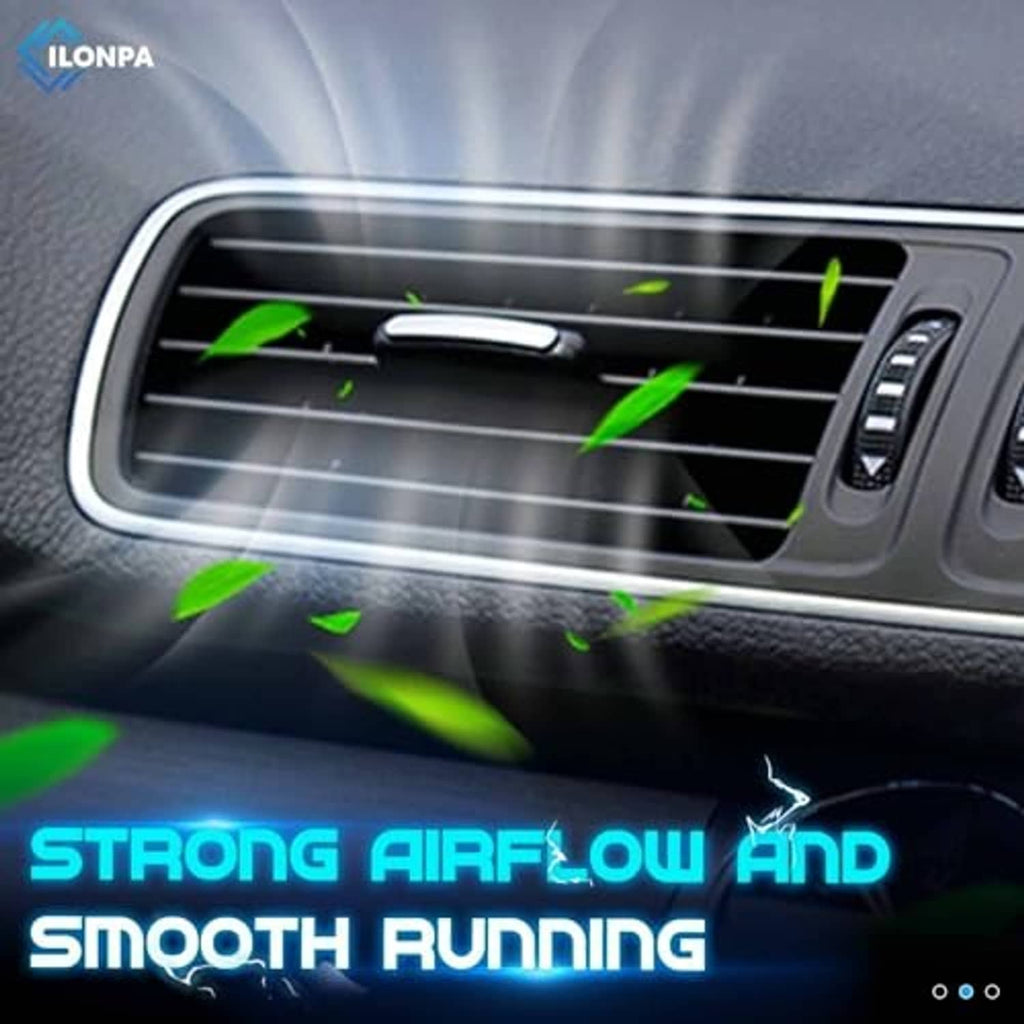 AC vent airflow grille with green airflow lines and blower fan use indication