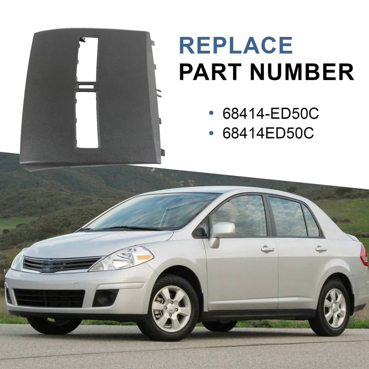 Dark gray bezel lid for instrument panel replacement with mounting slots
