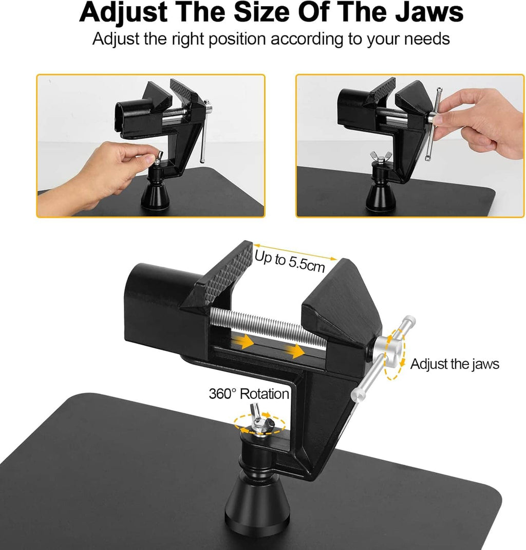 Adjustable clamp jaws on magnetic soldering third hand PCB holder