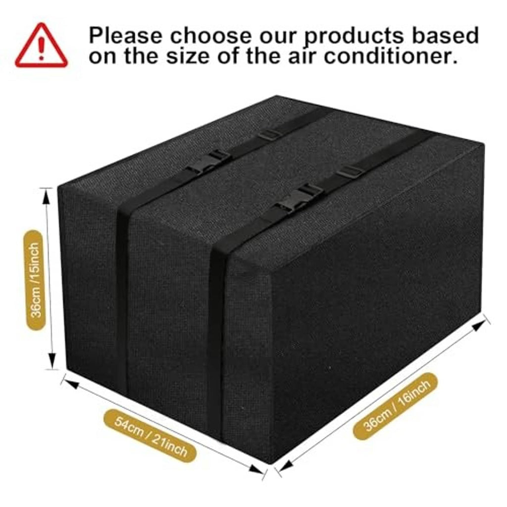 Black rectangular AC cover with two side strap handles and size markers (approx.).