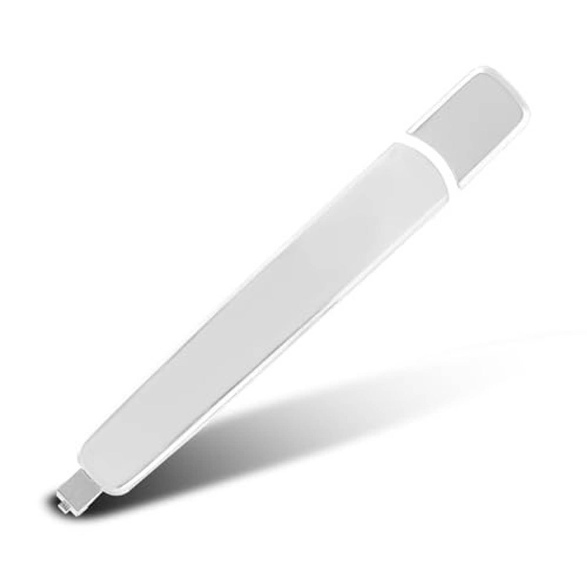 Exterior door handle with chrome-like finish, full-length bar with mounting nub