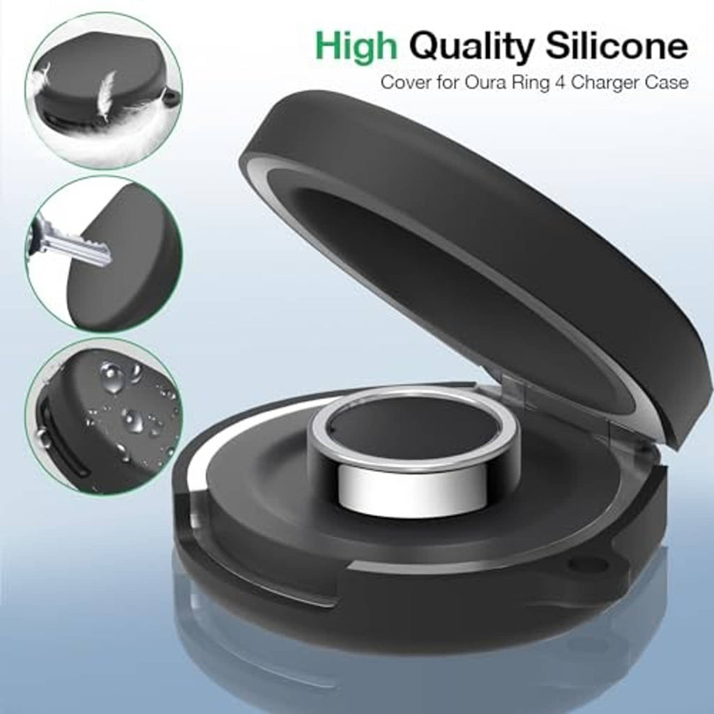 Black soft silicone charging case cover with smooth shell over the circular charging dock.