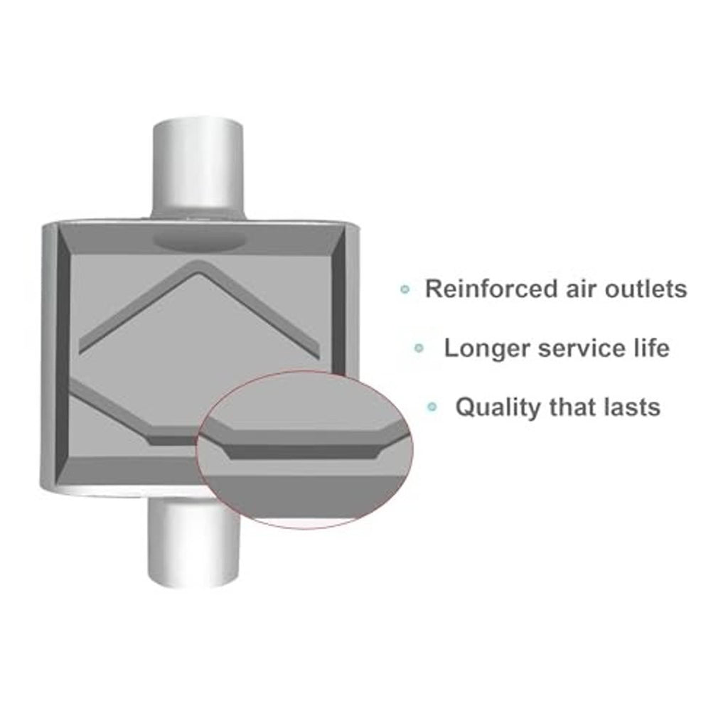 Single-chamber muffler with reinforced air outlets, showing internal cross-section