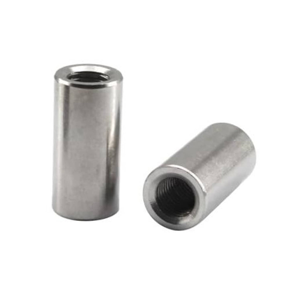 Stainless steel long sleeve connector nut, round cylinder with internal threading