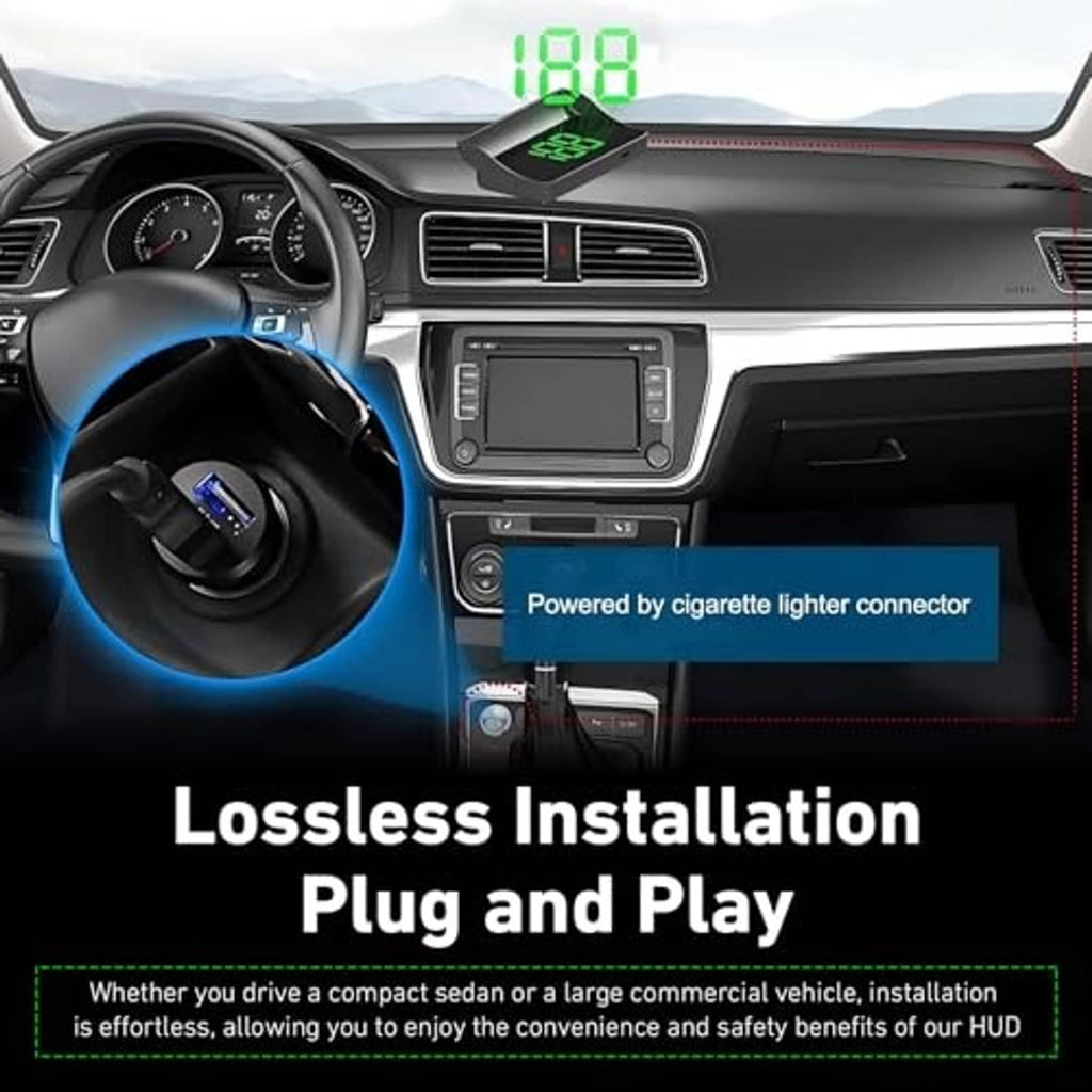Car head-up display installed on dashboard, 108 speed readout with power cable
