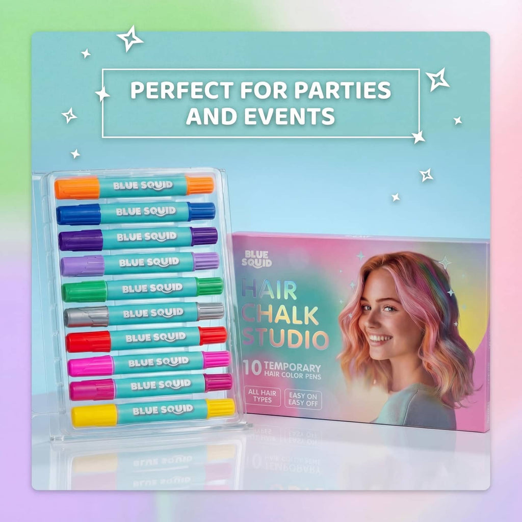 Blue Squid Hair Chalk Studio 10 temporary hair color pens in clear blister pack