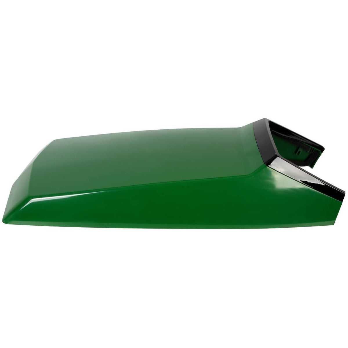 Green front upper tractor hood panel with black trim and top vent