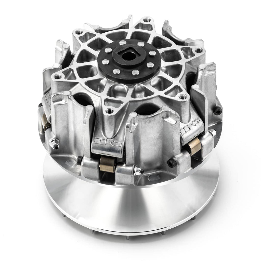 CVT drive clutch assembly with machined aluminum fins and central black hub