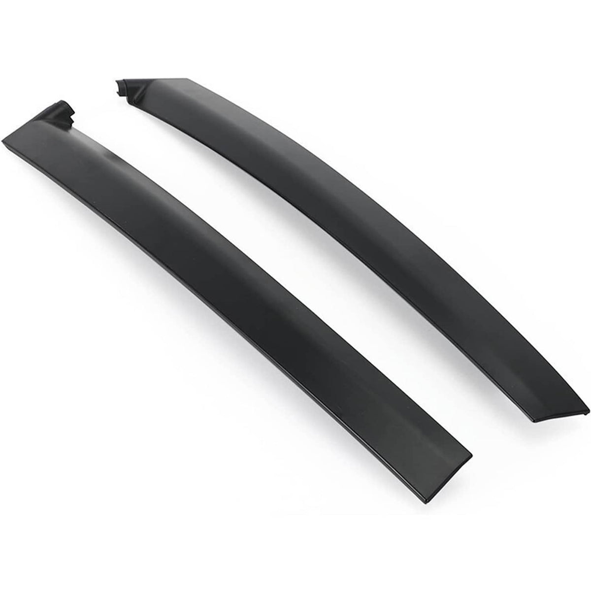 Matte black window molding trim bars, two long pieces with protective end clips