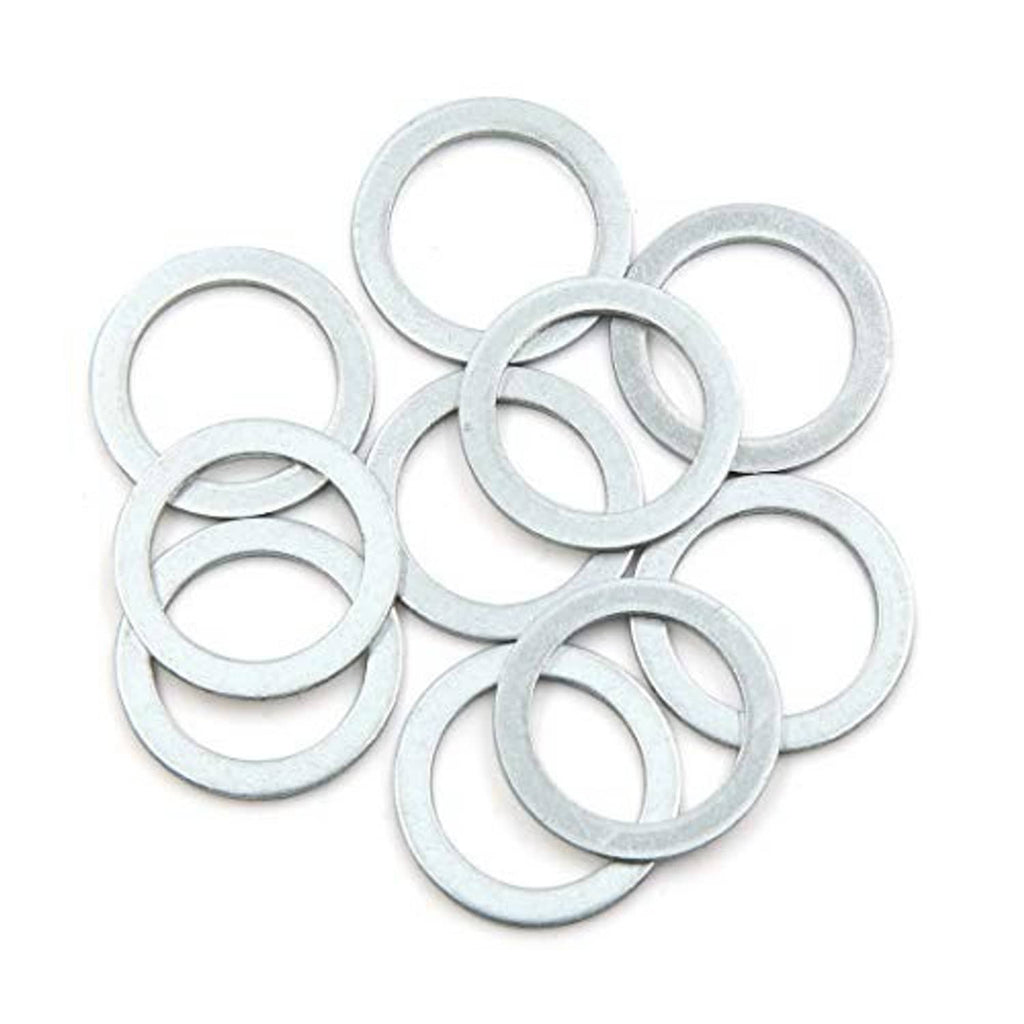 10 metal crush washers, circular flat gaskets, light gray, overlapping stack