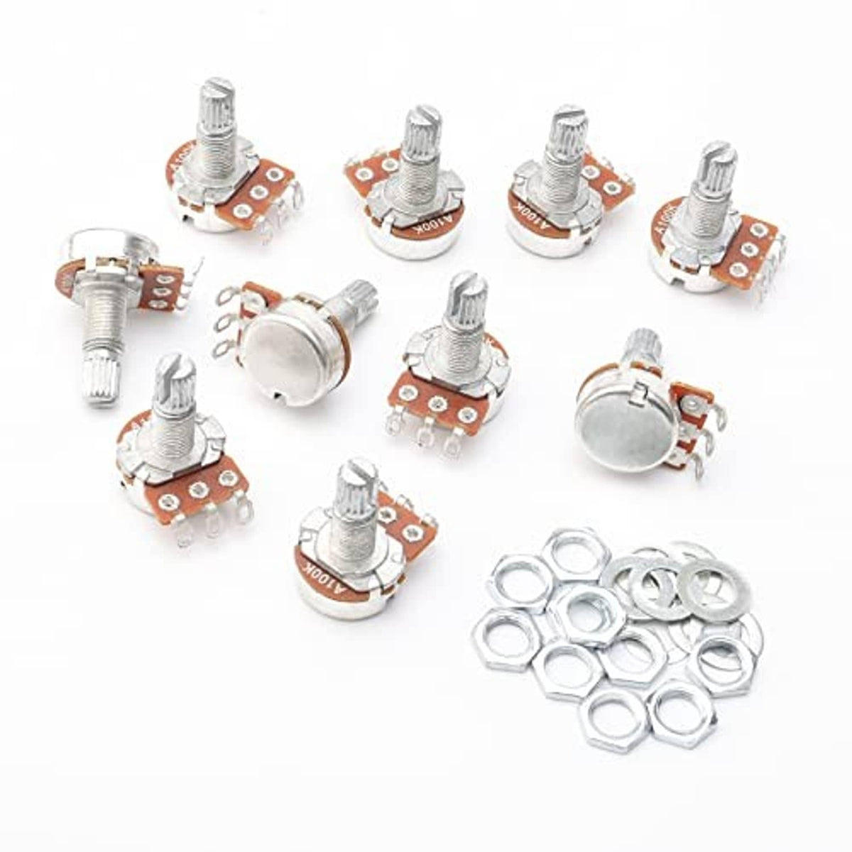 Electric guitar potentiometers and nuts set, metal split shafts with orange mounting PCBs