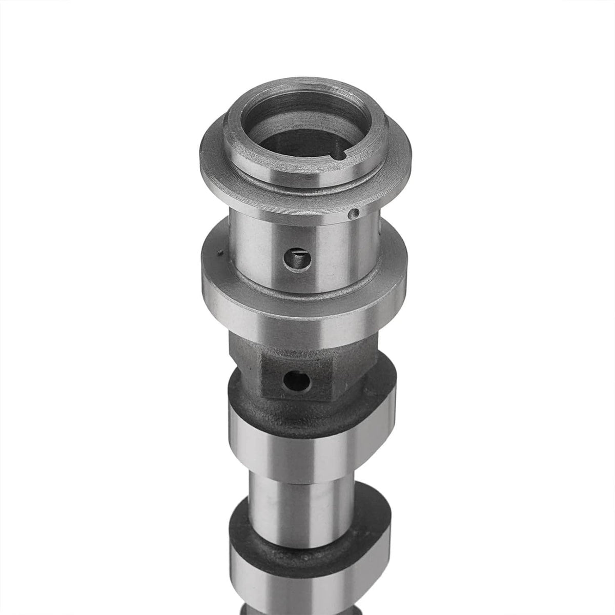 Right-side exhaust camshaft detail view with metal housing, black seals, and bearing section