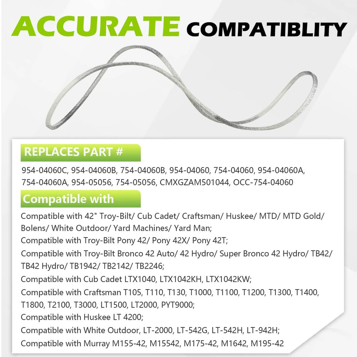 Mower deck belt with compatibility graphic and gray belt loop