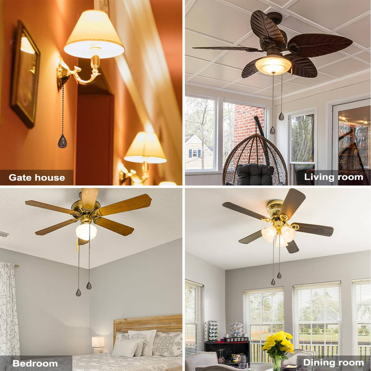 Ceiling fan pull chain set with dark bronze teardrop finial and beaded chain