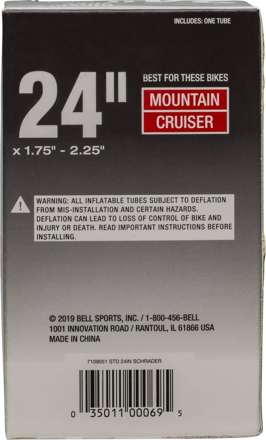 Bicycle inner tube box back, 24 x 1.75–2.25, Standard valve, includes one tube