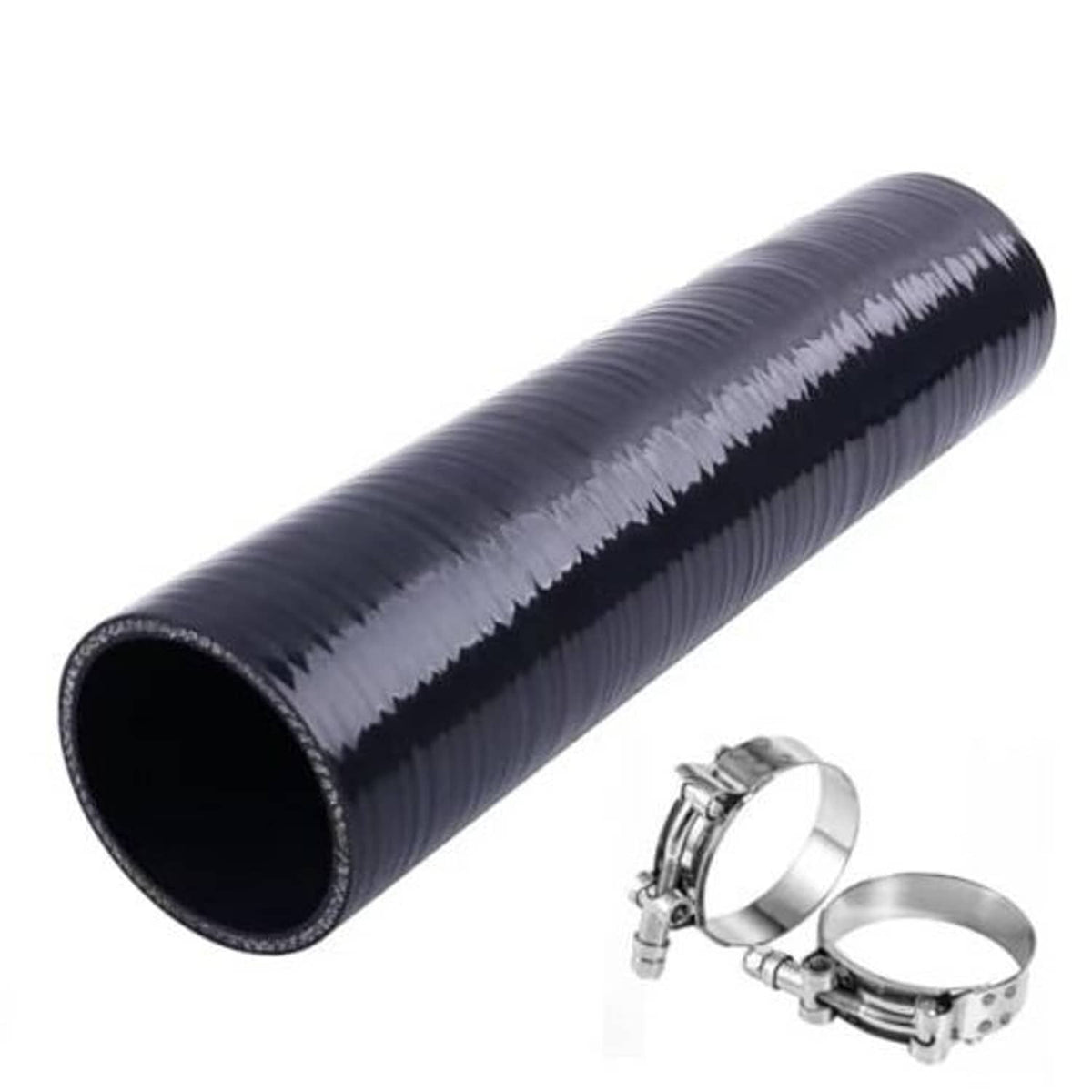 Dark blue silicone coupler hose, ribbed surface, open end, 2.5 in ID
