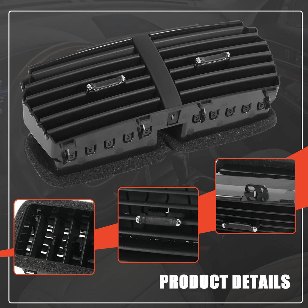 Black dual center dash air vent grille with mounting holes and adjustable louvers